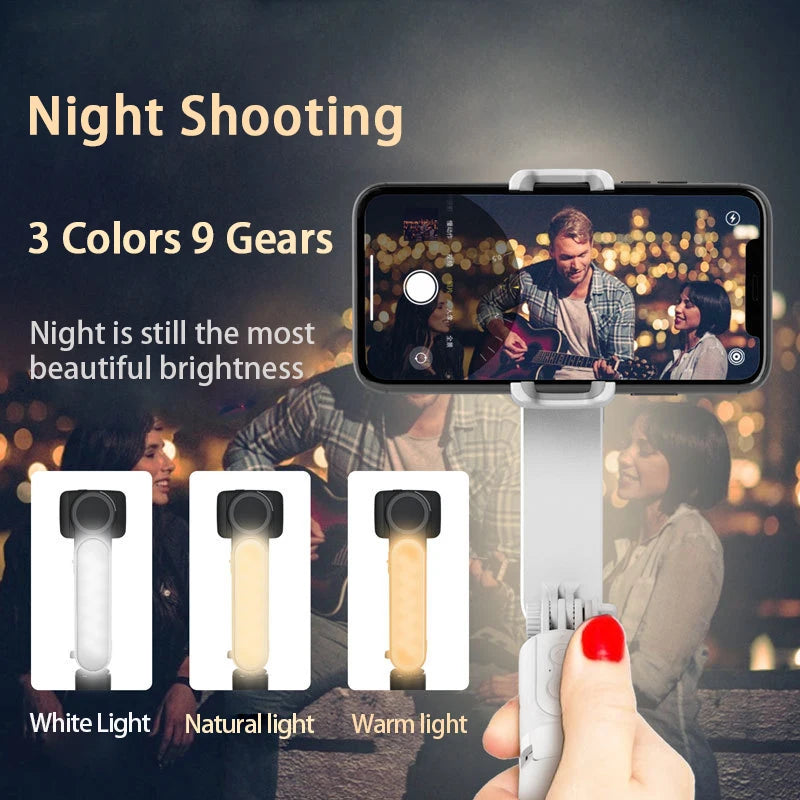 CrownQu Handheld Selfie Stick Gimbal &ndash; Adjustable Stabilization with Fill Light