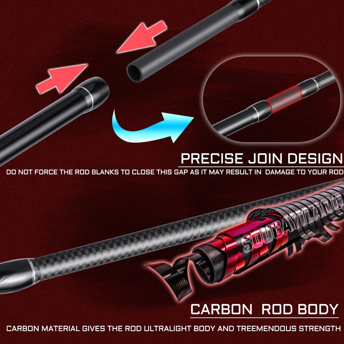 Sougayilang Ultralight Carbon Fiber Fishing Rod - 2.1m, 5 Sections, Portable for Travel