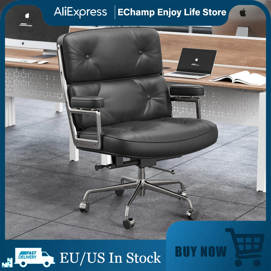 Ergonomiczny Fotel Biurkowy z Prawdziwej Skóry z Aluminiowymi Kółkami