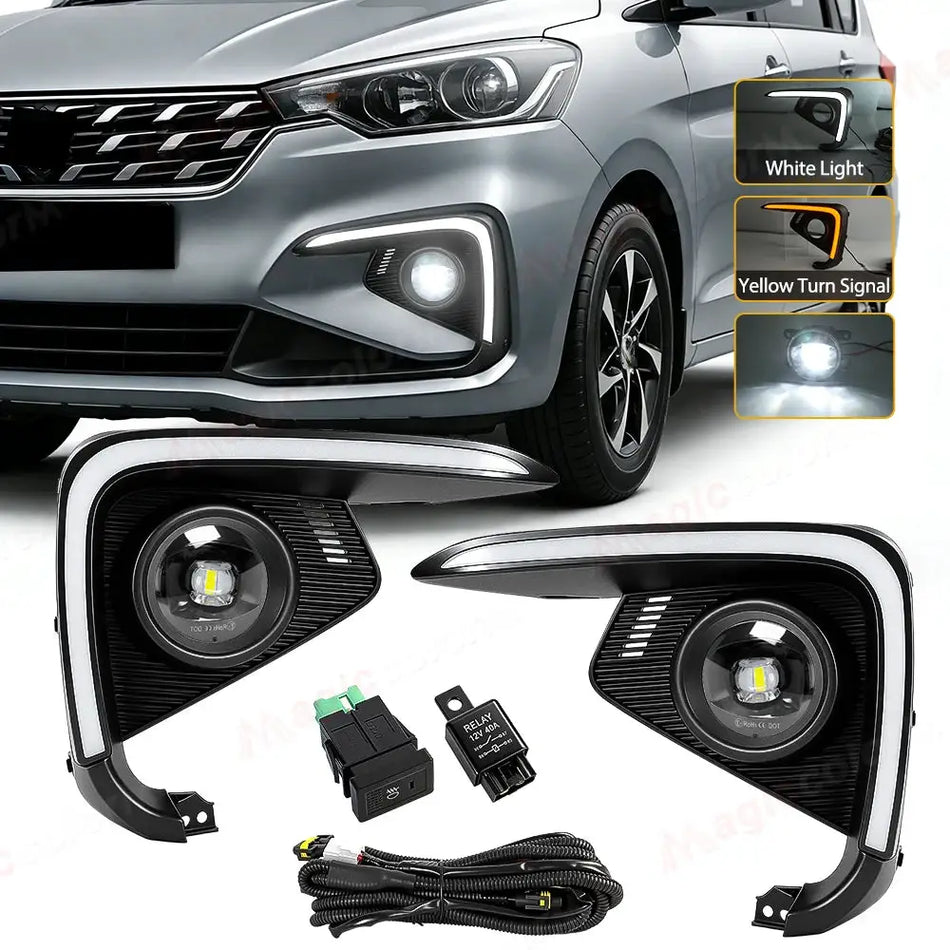 For Suzuki Ertiga 2018 2019 2020 DRL Fog Lamps LED Daytime Running Lights Front Bumper Daylights Turn Signal Lamps Wite Yellow by InterCyprus Trading Ltd