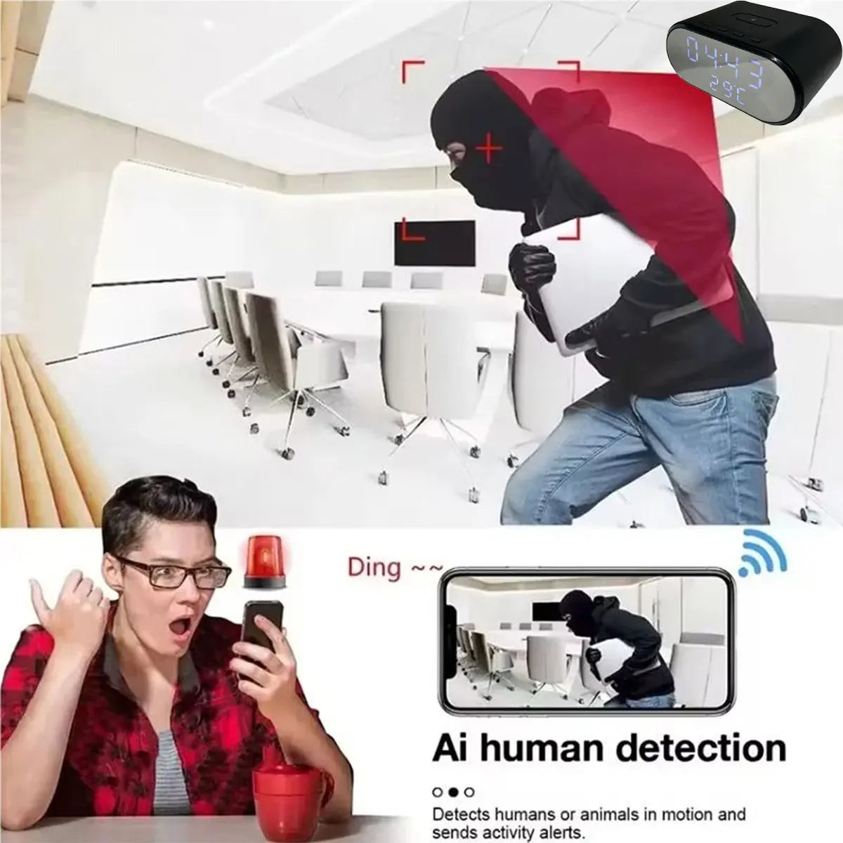 Wiwacam W6-32 &ndash; 4K HD Alarm Clock Camera with Wireless Charger