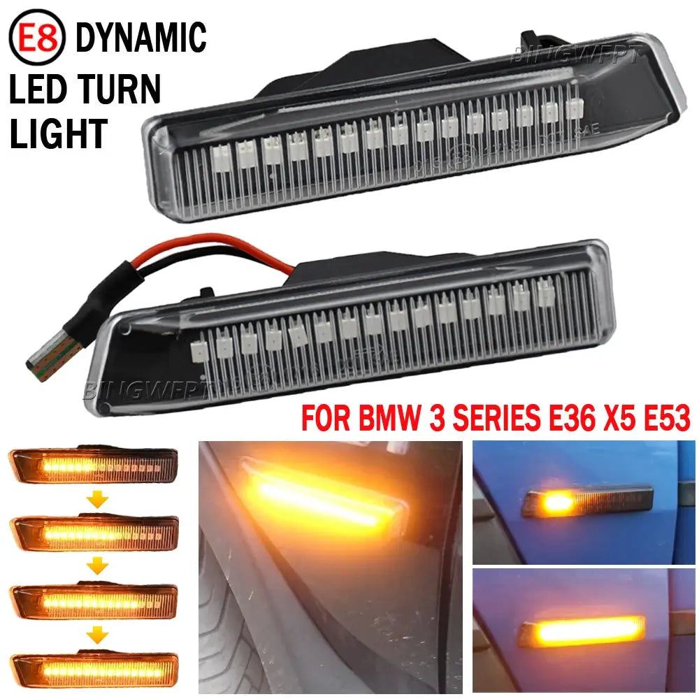 2pcs Flowing Dynamic LED Turn Signal Lights Side Marker Indicator Blinker For BMW X5 E53 1999-2006 E36 63132492179 63137164491 by InterCyprus Trading Ltd