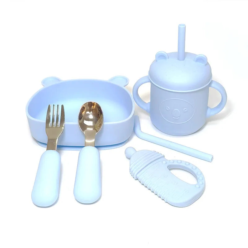 CZSAE Children's Dinnerware Set &ndash; Fall-Resistant Silicone Suction Bowl sky blue