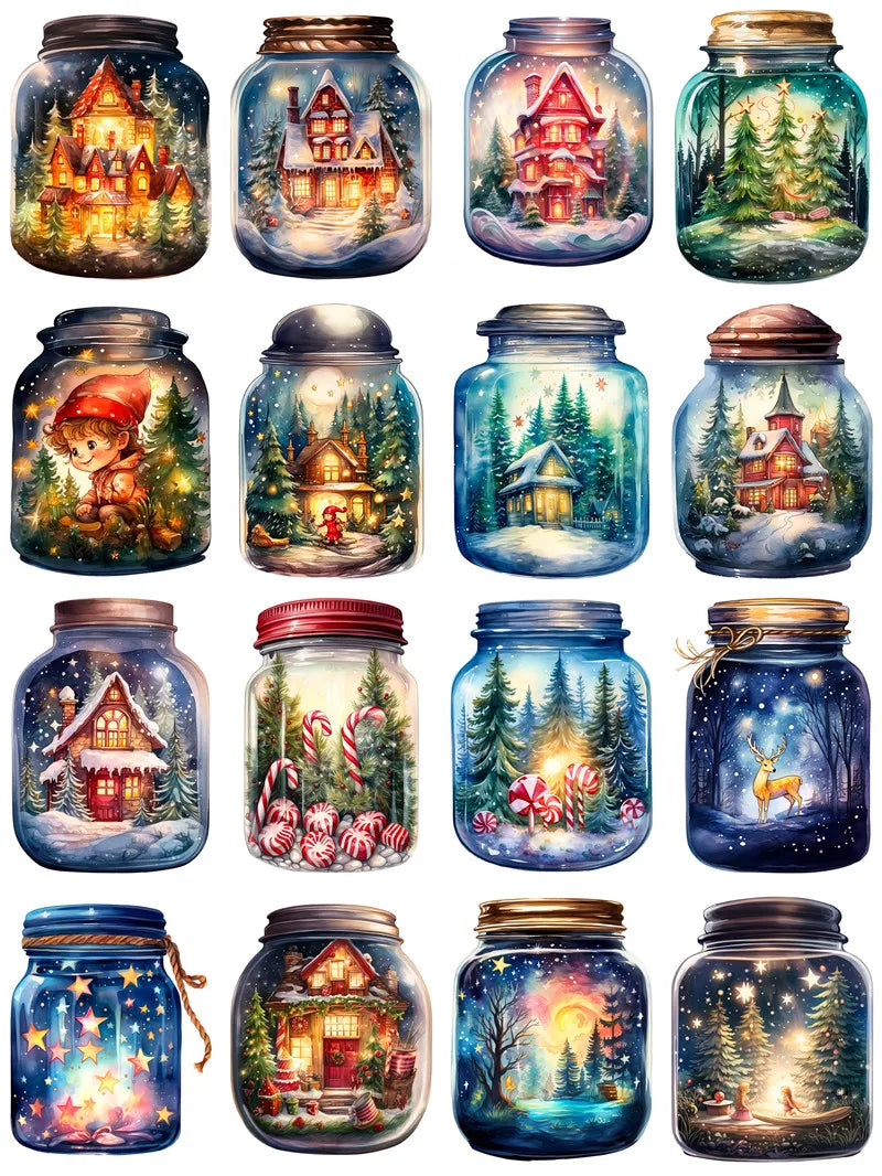 Winter Magic Pot Stickers - 16Pcs DIY Scrapbooking