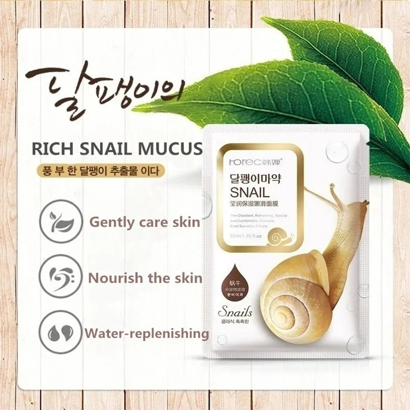 10pcs Snail Essence Moisturising Face Masks for Deep Replenishment