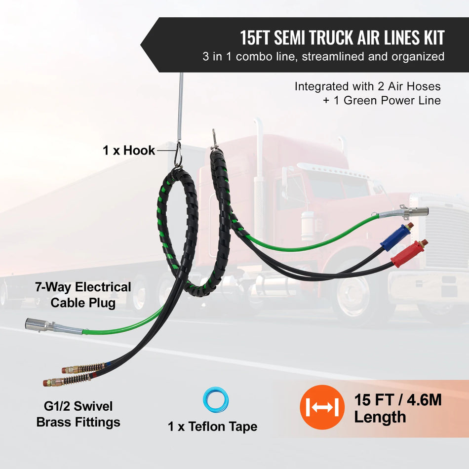 Zestaw węży i przewodu zasilającego do ciężarówki półciężarowej 15ft 3 w 1