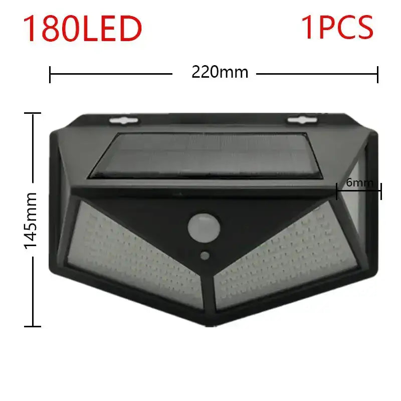 Outdoor 100 LED Solar Light Motion Sensor Waterproof Sunlight Garden Decoration Street Lights Solar Powered Lantern Wall Lamp Black 180LEDs 1Pcs