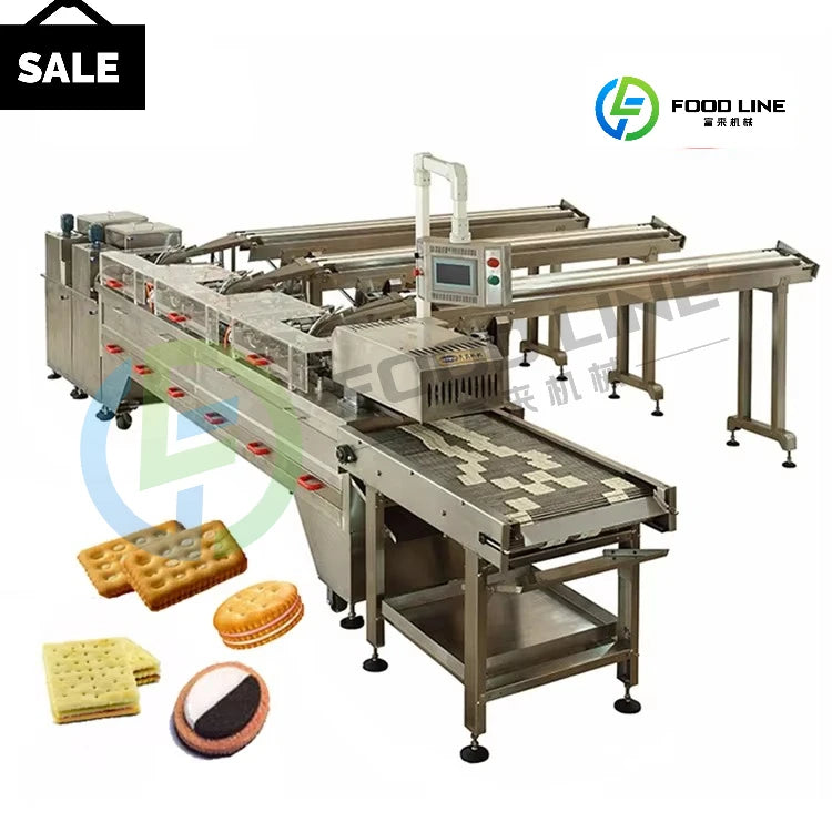 Automatisk kakbakningslinje för smörgåskakor med förpackningsenhet, 304 rostfritt stål, tre servomotorer, nyckelfärdig bageriutrustning från Kina