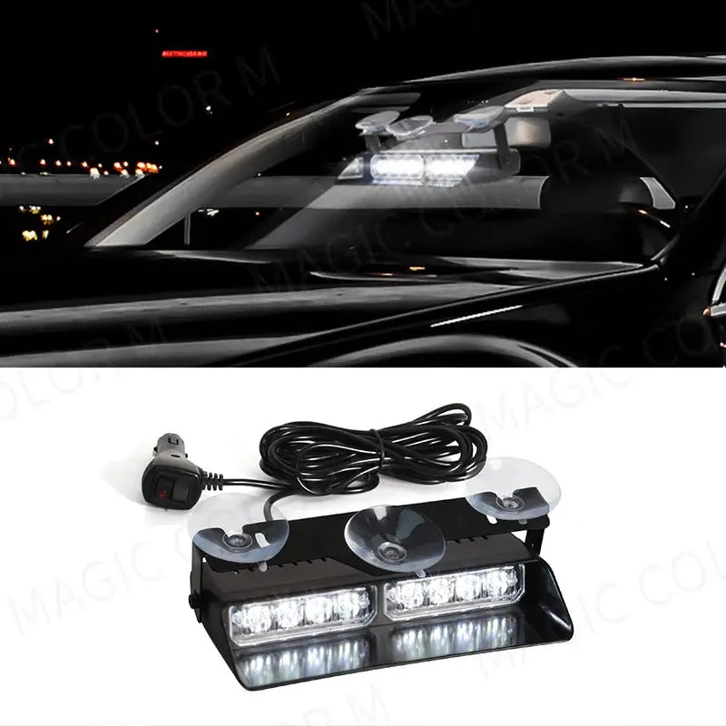 LED Car Strobe Light For Emergency Flash Warning Lamp Windshield Bar 8 Beads Red Blue Amber White Waterproof Auto Light Assembly by InterCyprus Trading Ltd