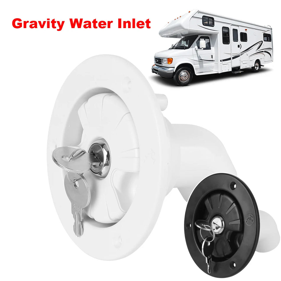 RV Gravity Water Inlet With Lockable Hatch, 80mm PP Adapter