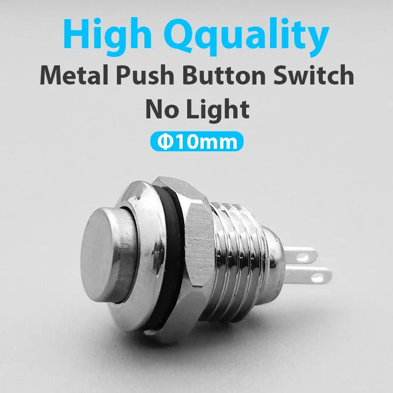 1Pcs 10mm 2pin Panel Hole Metal Push Button Switch High Head Self-locking/Latching Self-reset/Momentary soldering IP67 1NO Self-locking