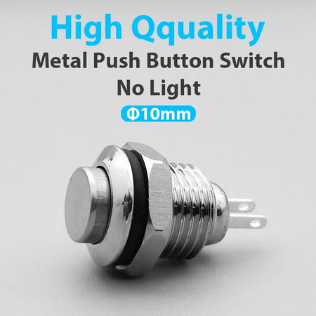 1Pcs 10mm 2pin Panel Hole Metal Push Button Switch High Head Self-locking/Latching Self-reset/Momentary soldering IP67 1NO Self-locking
