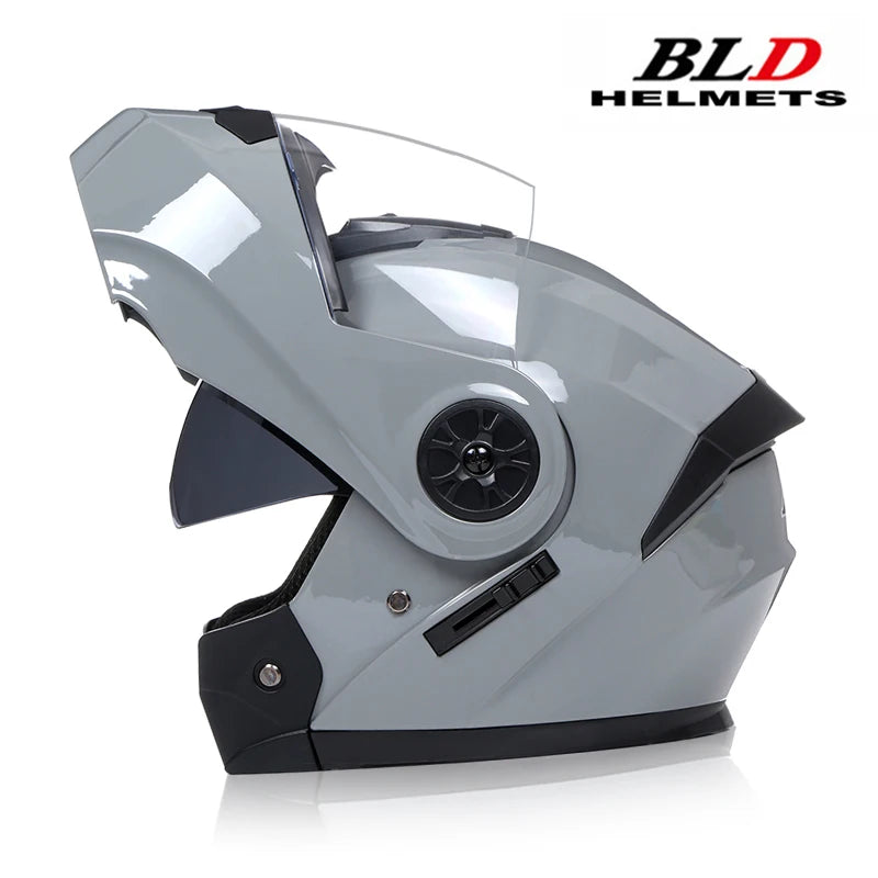 BLD Personalised Modular Full Face Motorcycle Helmet for Men and Women Gray / M