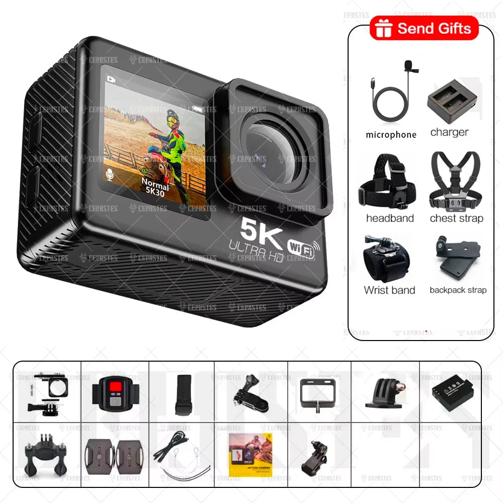 CERASTES Action Camera &ndash; 5K Ultra High Definition with Dual Screen AT-M60- C / 64G