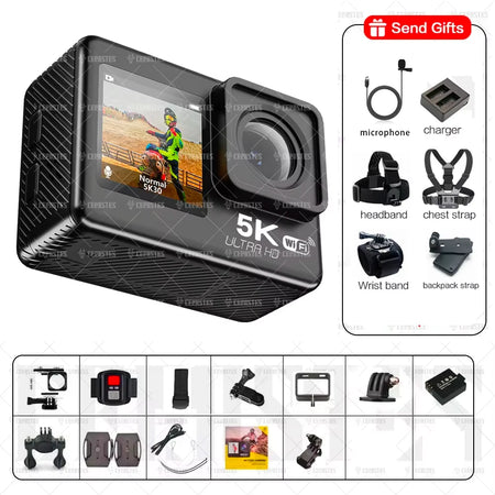 CERASTES Action Camera &ndash; 5K Ultra High Definition with Dual Screen AT-M60- C / 64G