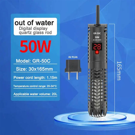 Aquarium Submersible Heater With Thermometer 220 240V GR 50C
