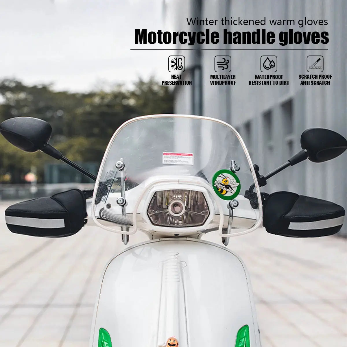 Motorcycle Thick Warm Handlebar Muff Waterproof Scooter Grip Handle Bar Muff Winter Protective Warmer Thermal Cover Gloves by InterCyprus Trading Ltd