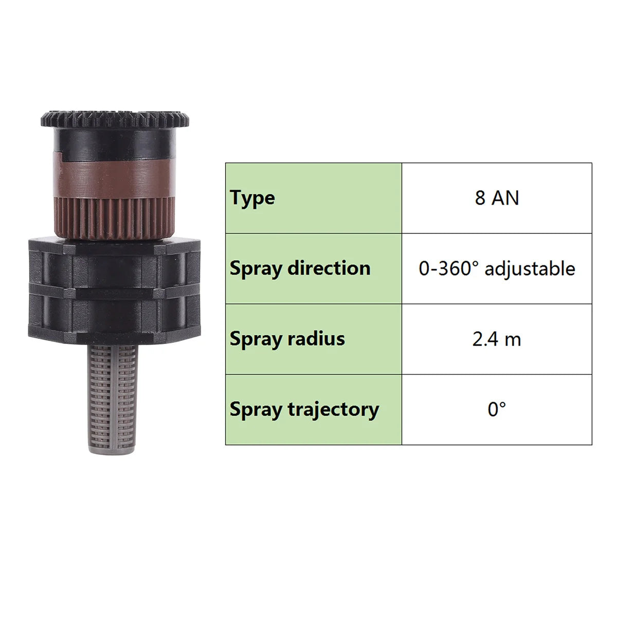 360&deg; Adjustable Popup Watering Sprinkler Nozzle for Efficient Garden Irrigation 8AN With Connector