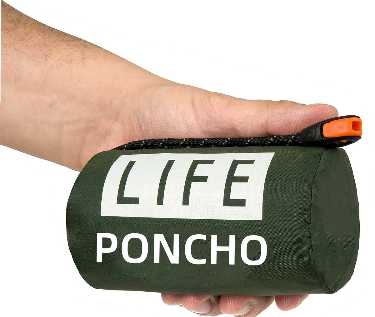 LIFE Emergency Thermal Rain Poncho with Space Blanket and Whistle