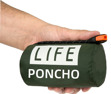 LIFE Emergency Thermal Rain Poncho with Space Blanket and Whistle