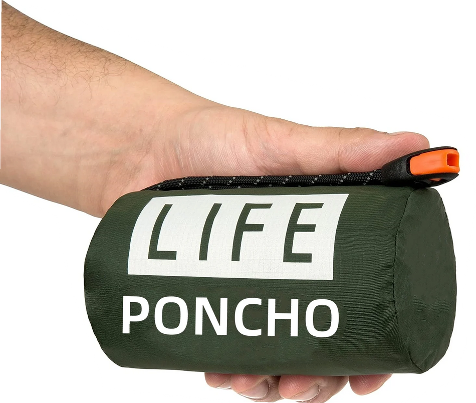 LIFE Emergency Thermal Rain Poncho with Space Blanket and Whistle