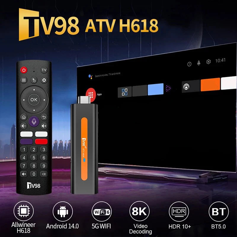 CLIBABIQBOX TV98 ATV H618 Smart TV Stick - 8K Android Media Player with Dual WiFi &amp; Bluetooth 5.0