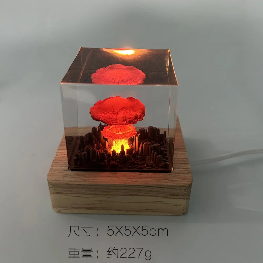 Nuclear Explosion 3D Night Light - USB Rechargeable Mushroom Cloud Lamp for Home Decor