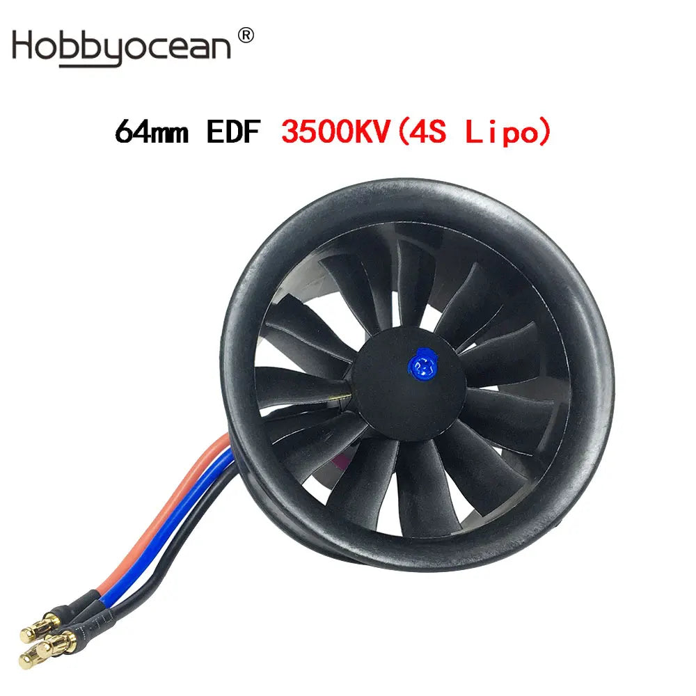 Hobbyocean 64mm EDF Plane with 11-Blade Ducted Fan and 50A ESC for RC Jets Only 3500KV Motor