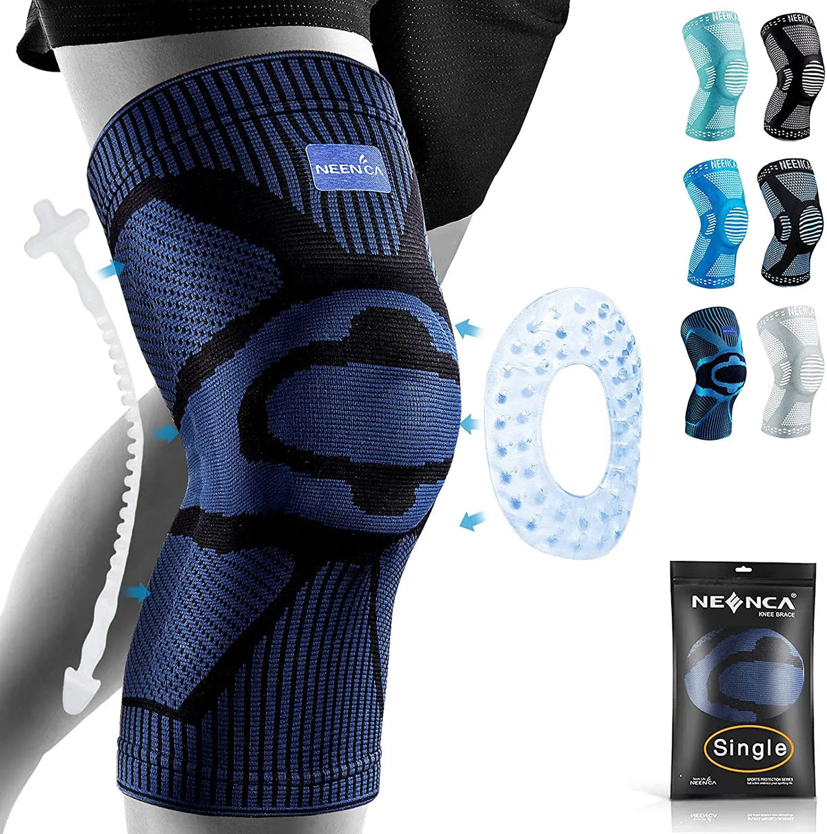 NEENCA Knee Brace Support with Side Stabilizers Patella Gel Knee Compression Sleeve for Knee Pain Meniscus Tear Injury Recovery Navy Blue / S