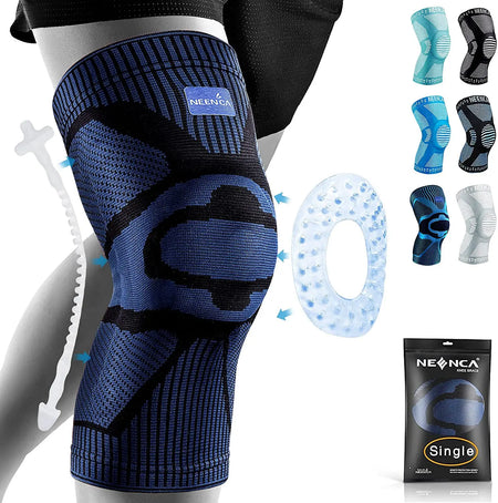 NEENCA Knee Brace Support with Side Stabilizers Patella Gel Knee Compression Sleeve for Knee Pain Meniscus Tear Injury Recovery Navy Blue / S