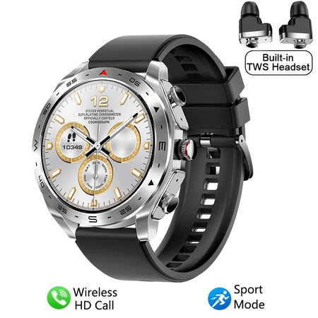 GEJIAN 2024 Smart Watch with TWS 2-in-1 Bluetooth Earphones and HIFI 9D Sound Quality Black Silver