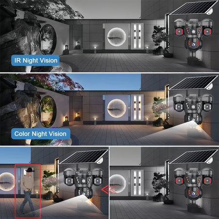 V380 Pro 15MP WIFI IP Solar Camera Three Lens Audio Outdoor IP66 Waterproof Built-in Battery HD Security CCTV 4G Network Camera