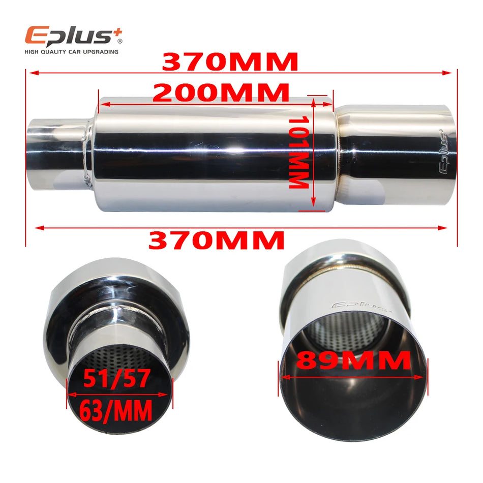 Universal Stainless Steel Exhaust Tail Pipe Muffler, 51/57/63mm, 89mm Outlet