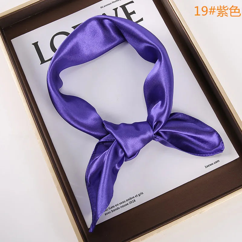 New Solid 60x60cm Square Scarf &ndash; Premium Imitation Silk for Stylish Versatility Purple2