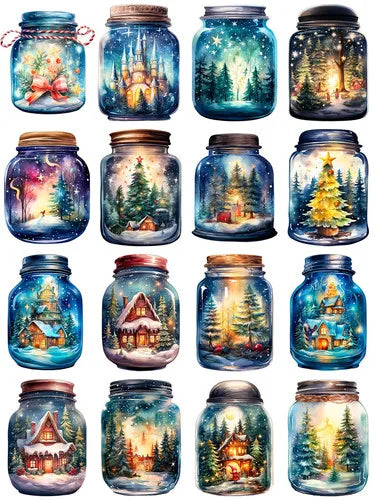 Winter Magic Pot Stickers - 16Pcs DIY Scrapbooking C2059