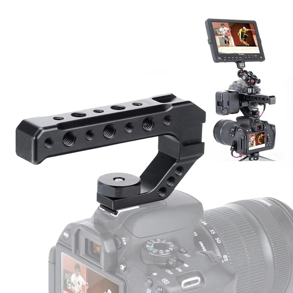 DSLR Camera Top Handle Grip | Mirrorless Stabilizer Accessory with Cold Shoe Adapter