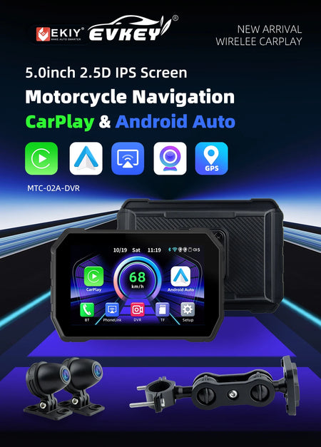 EVKEY Carplay Display Screen &ndash; Portable 5 Inch Motorcycle GPS Navigation
