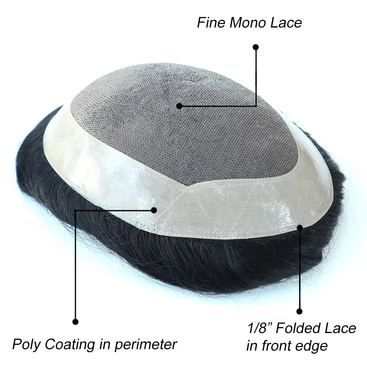 Hywel 6 Inch Fine Mono Men's Toupee - Natural Black Hair Replacement System