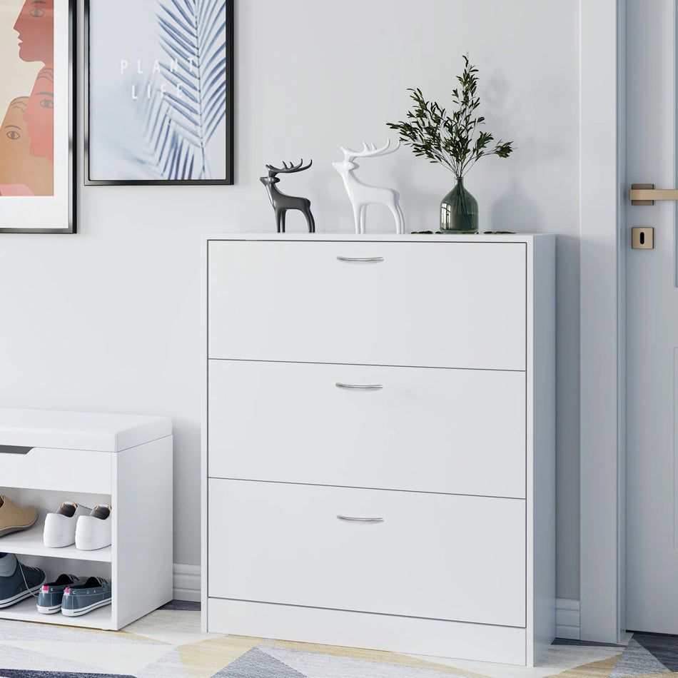Getone White Shoe Cabinet Slim 3 Doors Hallway Storage