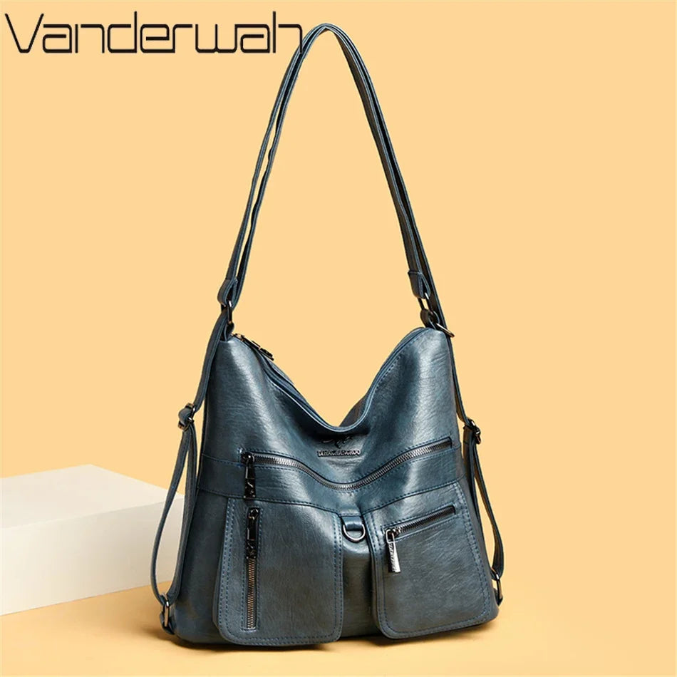 Geantă de mână de lux din piele pentru femei, geantă multifuncțională de designer cu fermoar, geantă de umăr pentru călătorii