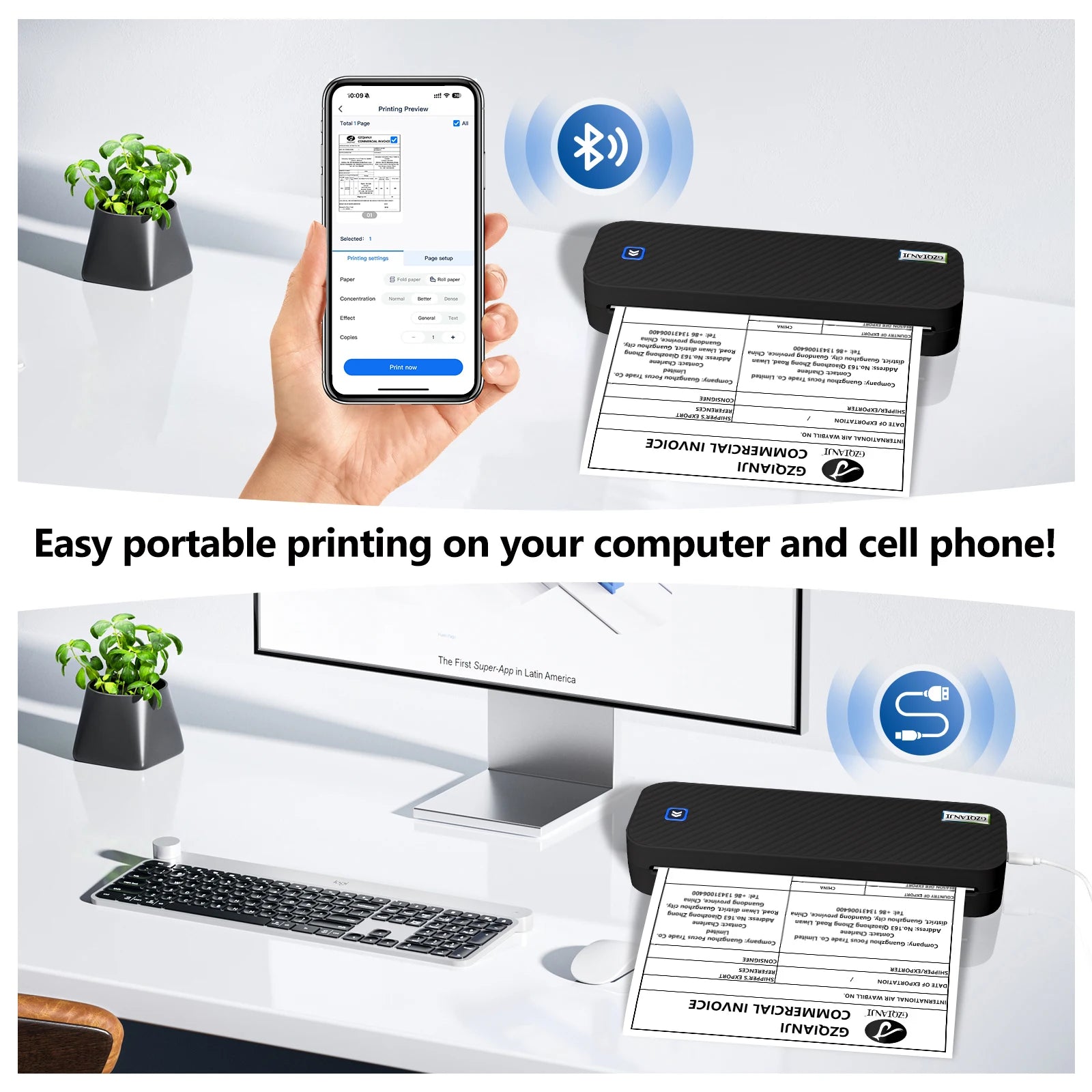 Inkless Portable A4 Thermal Printer &ndash; Bluetooth Printing