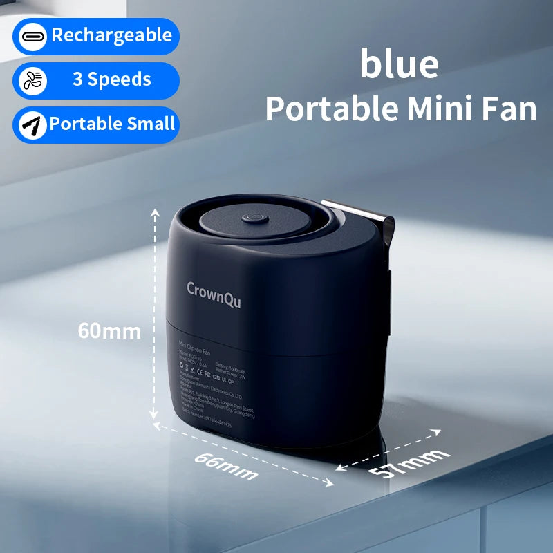 Portable Waist Clip Fan &ndash; 360 Degree Adjustable Strong Wind 1600mAh Blue