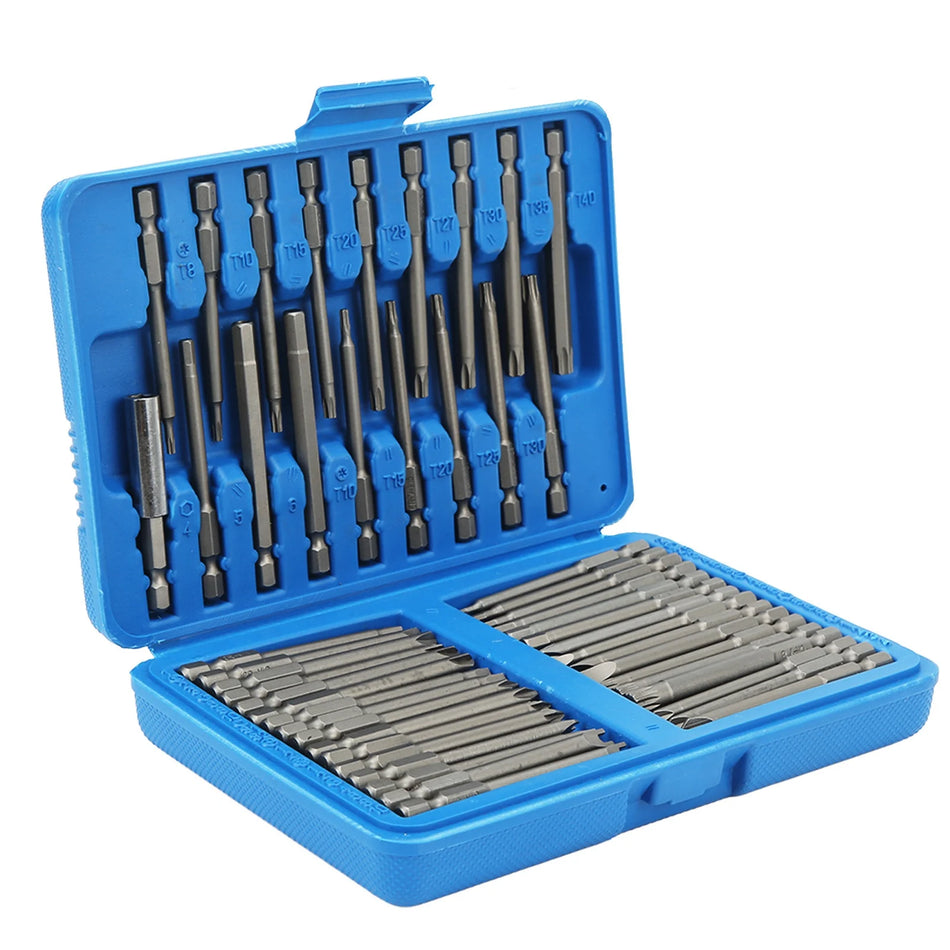 Set de biți de securitate extra lungi 50pc cu biți Torx, Clutch, Spline și Hex