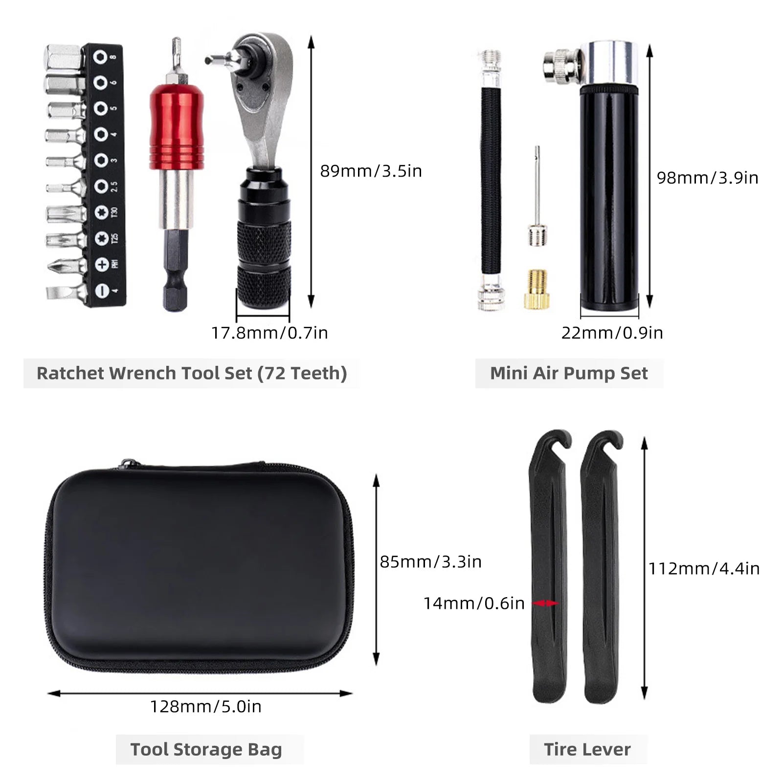 72-Tooth Ratchet Bike Tire Kit &ndash; Portable Tools Kit