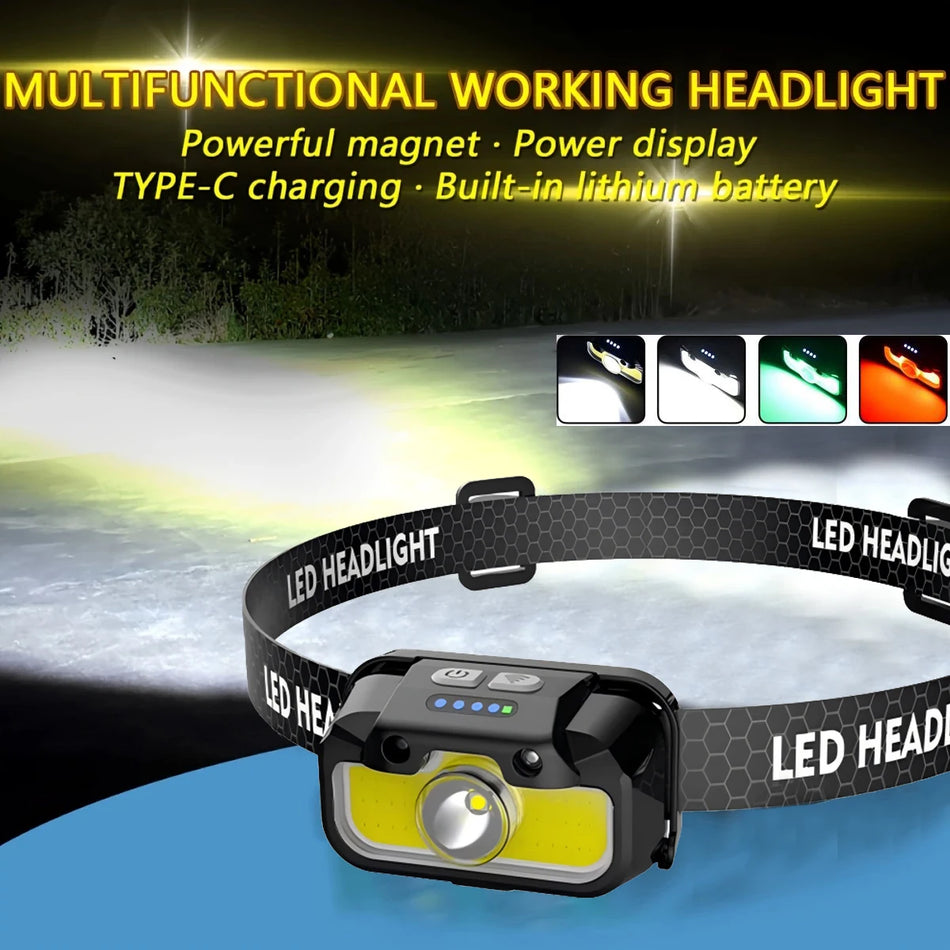 Светодиодный датчик движения USB перезаряжаемый налобный фонарь для кемпинга и бега