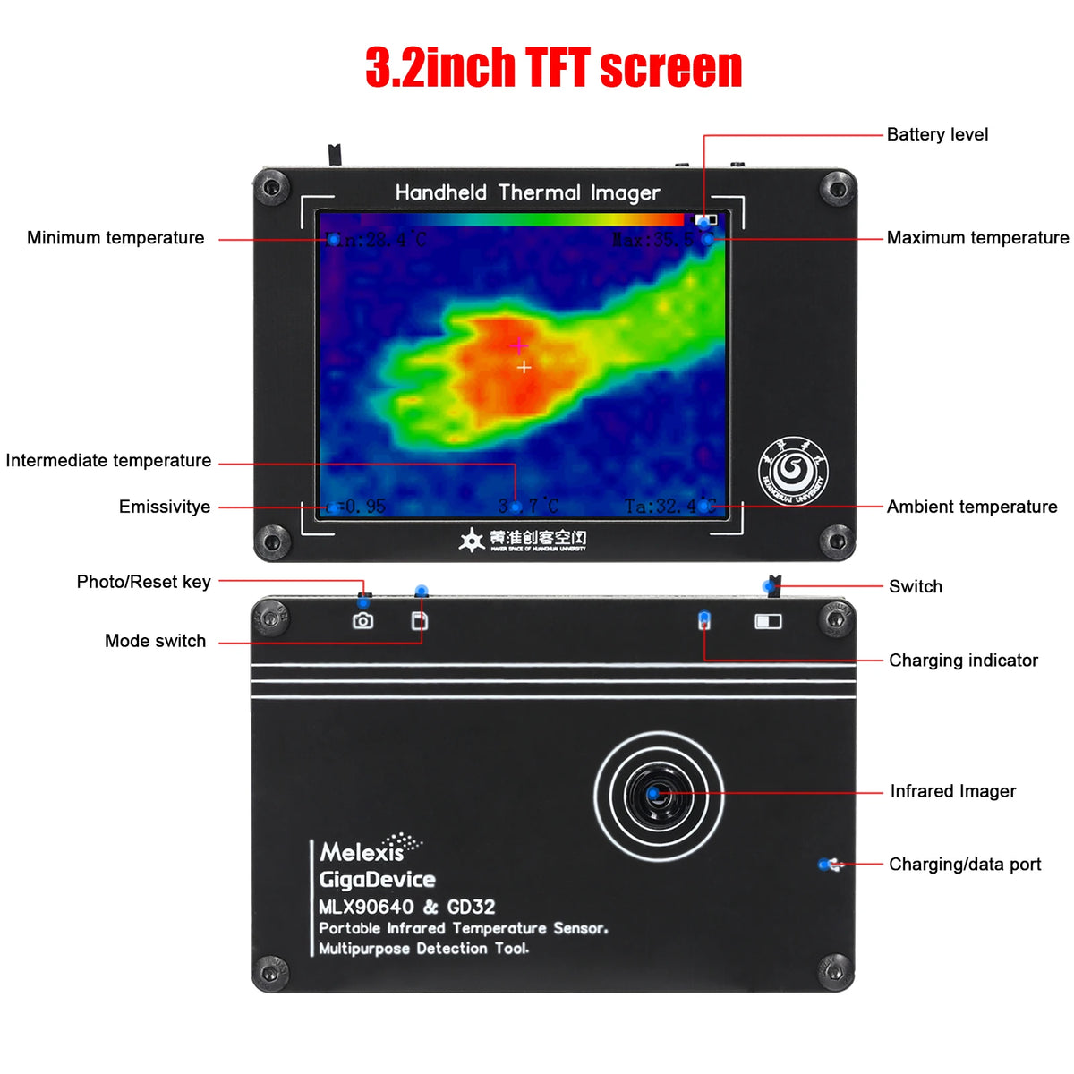 Portable Infrared Thermal Imaging Camera with 3.2 Inch LCD for -40 to 300u2103 Range