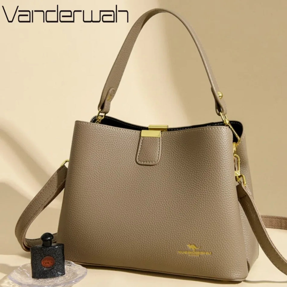 Geantă de umăr tip găleată din piele PU pentru femei, geantă de mână de lux cu două bretele, geantă de designer