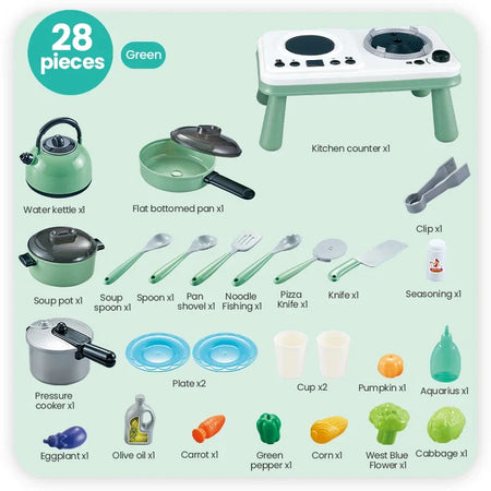 Kids Mini Kitchen Accessories Set &ndash; Induction Pretend Play 28p B with spray