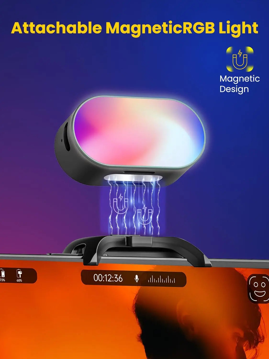 AOCHUAN Mini RGB Magnetic Fill Light &ndash; 3-Stop Brightness with 7 Color Adjustment