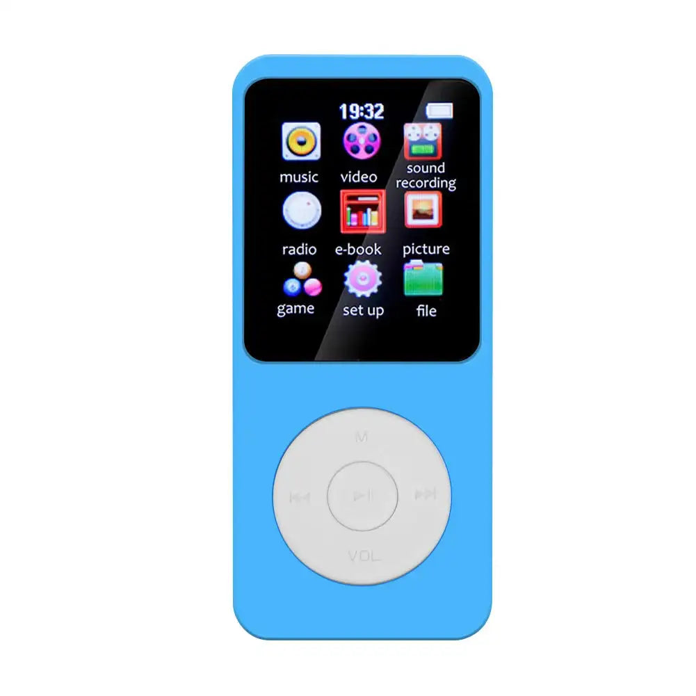 Portable MP3 Player Bluetooth 5.0 Built In Speaker FM Radio Blue
